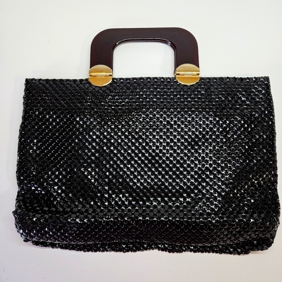 VINTAGE ELKA Black Metal Mesh Lucite Plastic Handle Satchel Bag - Picture 2 of 9